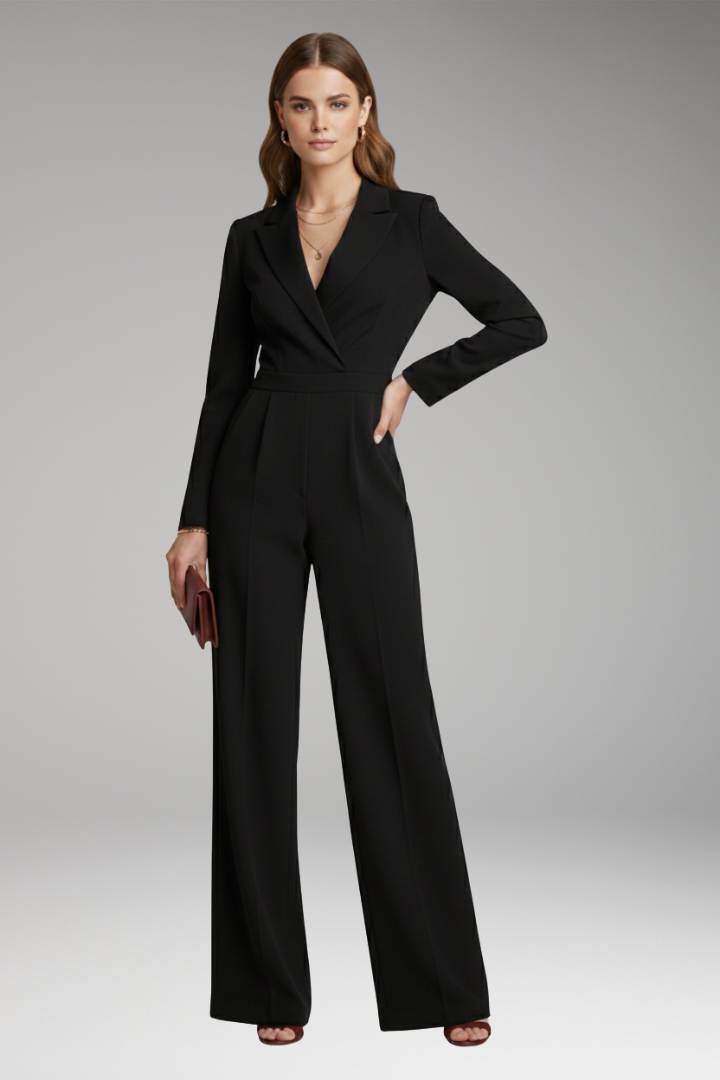 Women's Jumpsuit with Wrap Neckline and Wide Legs