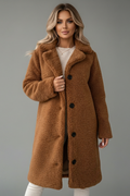 Women's Knee-Length Overcoat with High Collar and Two-Pocket Design