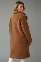 Women's Knee-Length Overcoat with High Collar and Two-Pocket Design