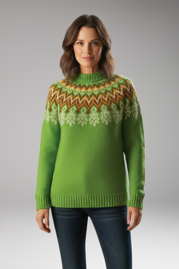 Women's Knit Sweater with Crew Neck and Ribbed Hem