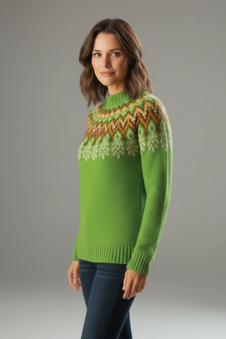 Women's Knit Sweater with Crew Neck and Ribbed Hem