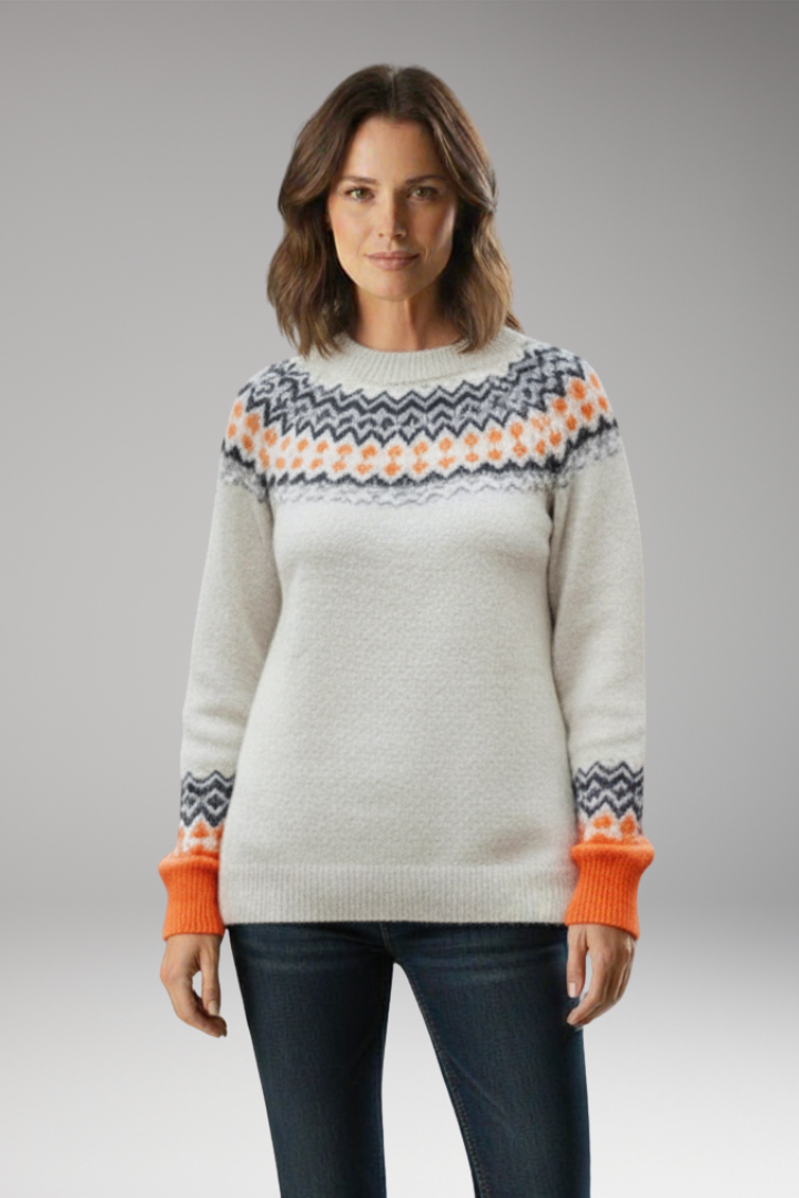 Women's Knit Sweater with Crew Neck and Ribbed Hem
