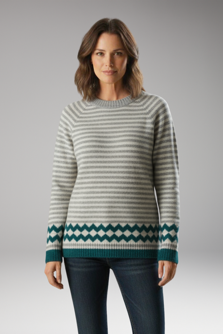 Women's Knit Sweater with Crew Neck and Ribbed Hem