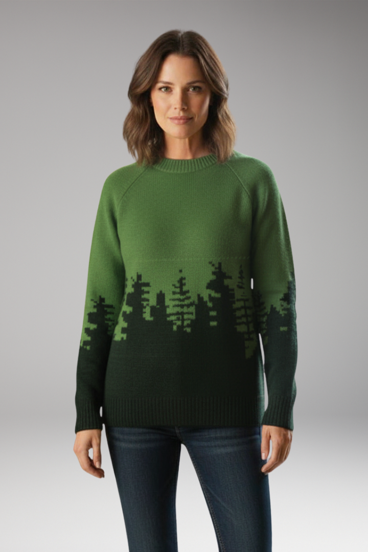 Women's Knit Sweater with Crew Neck and Ribbed Hem