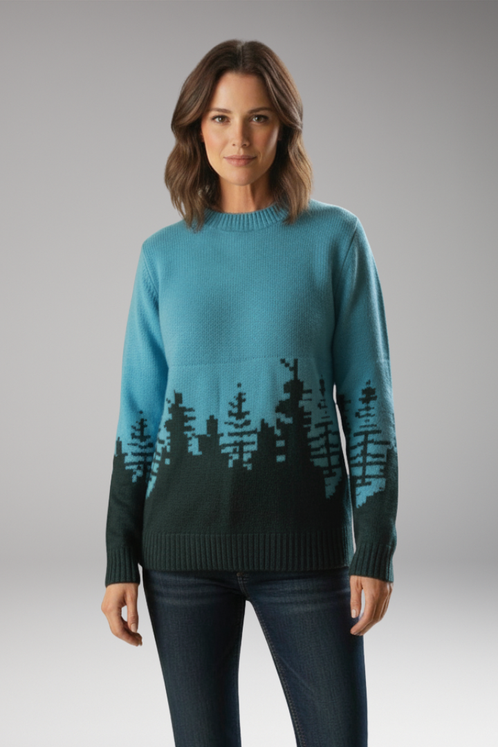 Women's Knit Sweater with Crew Neck and Ribbed Hem