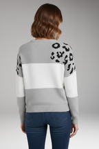 Women's Knit Sweater with Round Neckline and Ribbed Hem