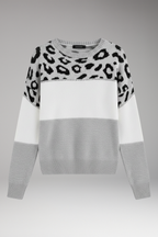 Women's Knit Sweater with Round Neckline and Ribbed Hem