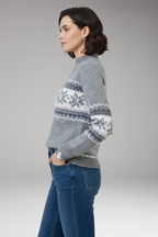 Women's Knit Sweater with Stand Collar and Patterned Surface