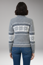 Women's Knit Sweater with Stand Collar and Patterned Surface