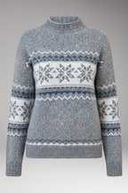 Women's Knit Sweater with Stand Collar and Patterned Surface