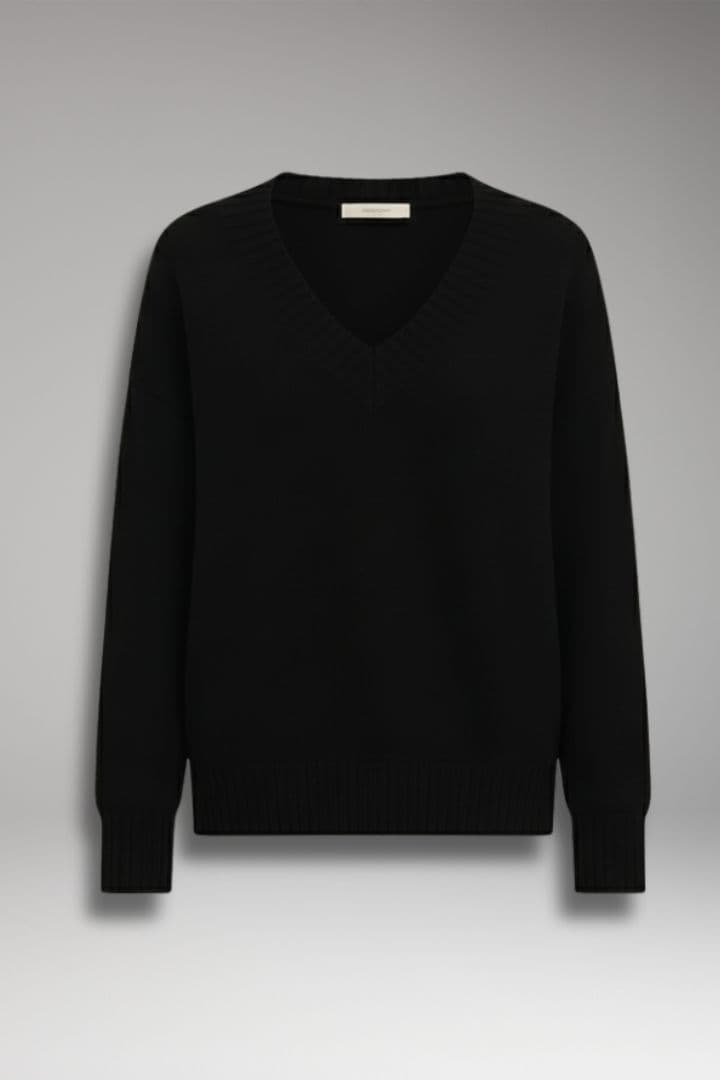 Women's Knit Sweater with V-Neckline and Long Sleeves
