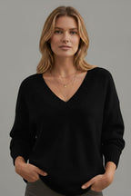 Women's Knit Sweater with V-Neckline and Long Sleeves