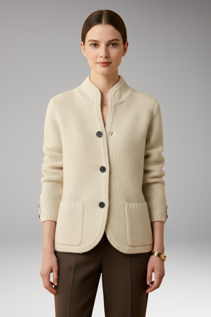 Women's Knitted Jacket with Buttons and Front Pockets