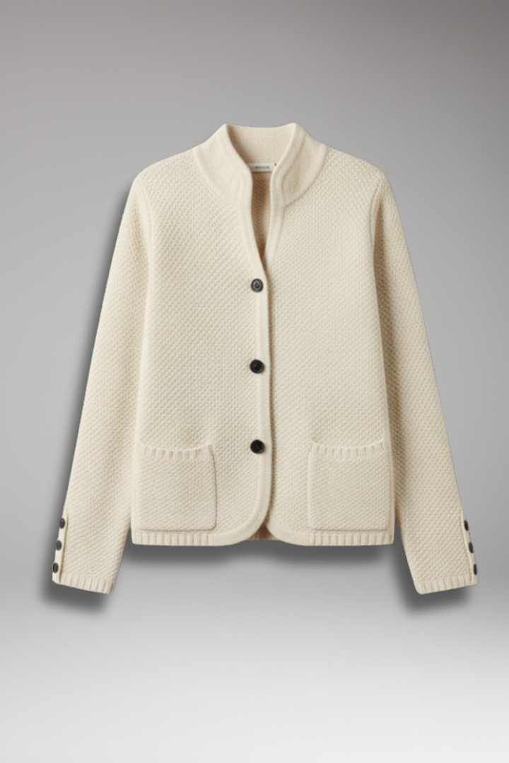 Women's Knitted Jacket with Buttons and Front Pockets