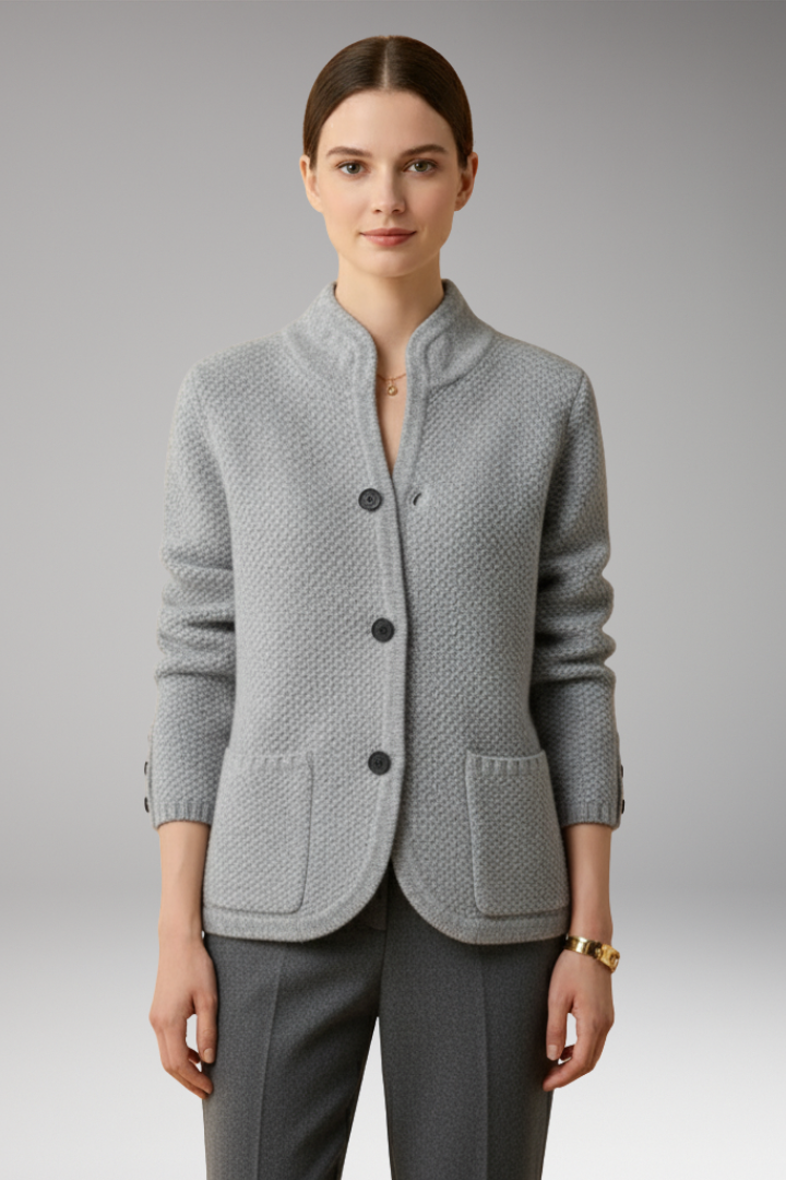 Women's Knitted Jacket with Buttons and Front Pockets