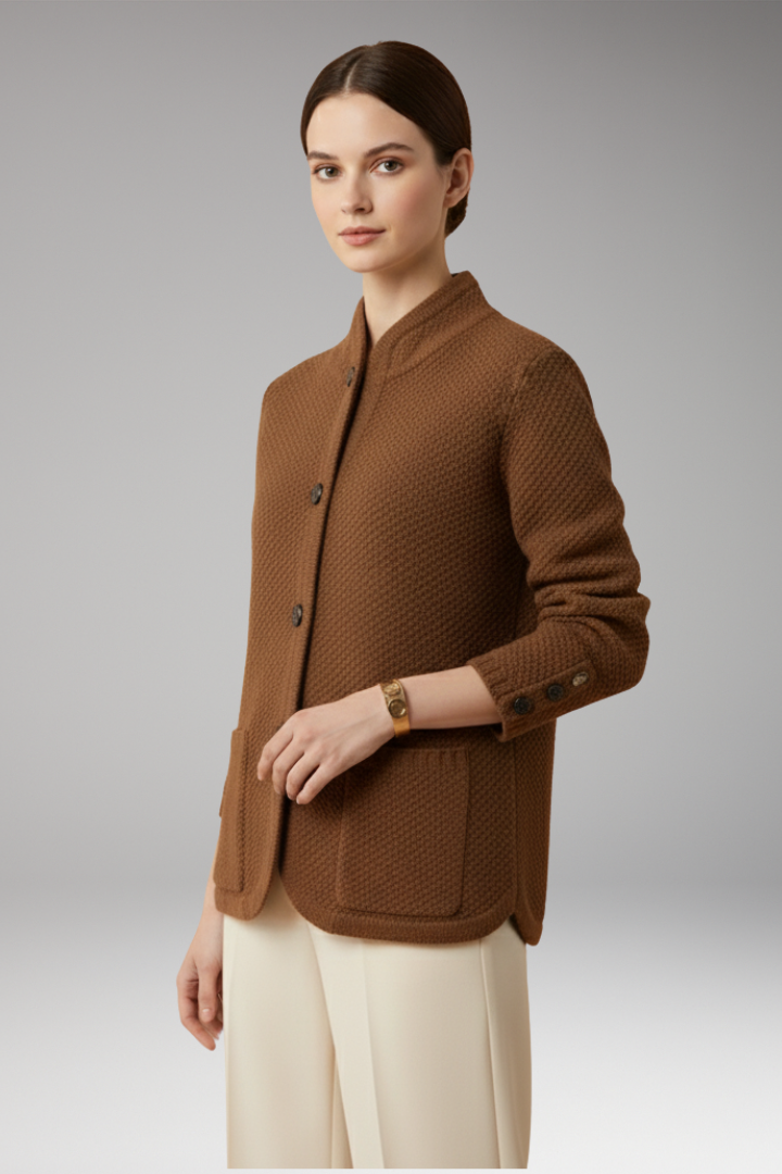 Women's Knitted Jacket with Buttons and Front Pockets
