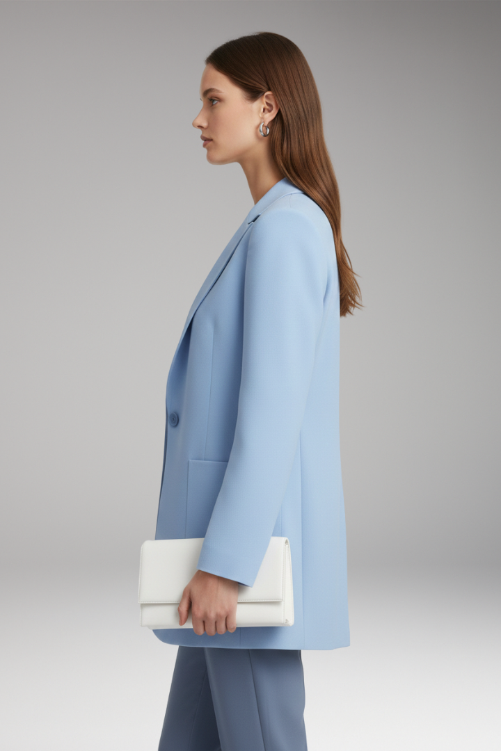 Women's Long Blazer with Notched Collar and Patch Pockets