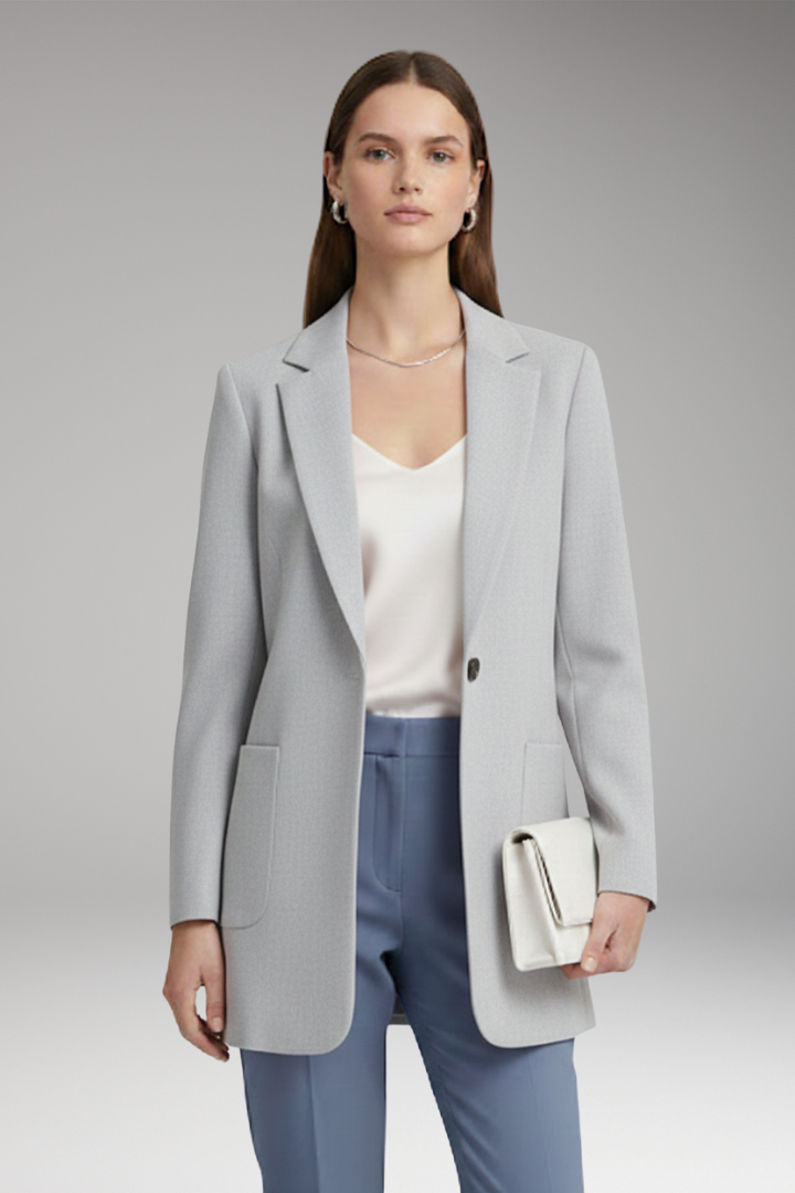 Women's Long Blazer with Notched Collar and Patch Pockets