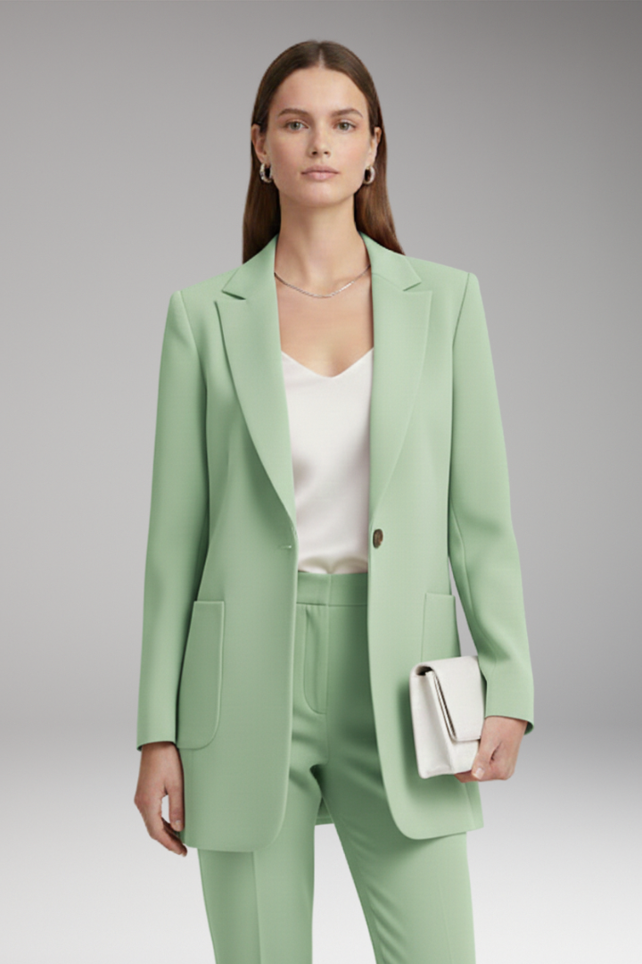 Women's Long Blazer with Notched Collar and Patch Pockets