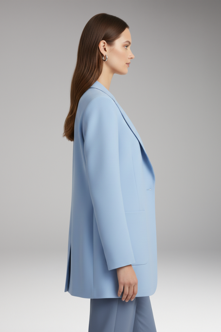 Women's Long Blazer with Notched Collar and Patch Pockets