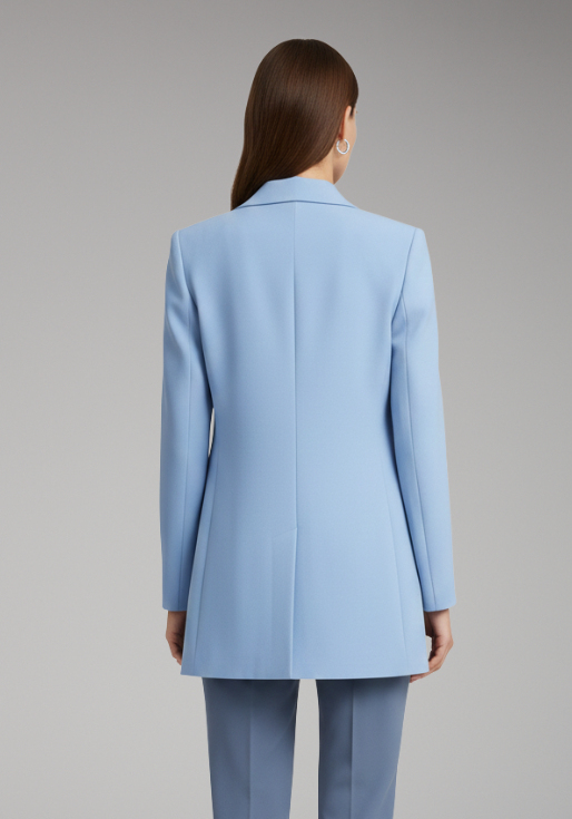Women's Long Blazer with Notched Collar and Patch Pockets