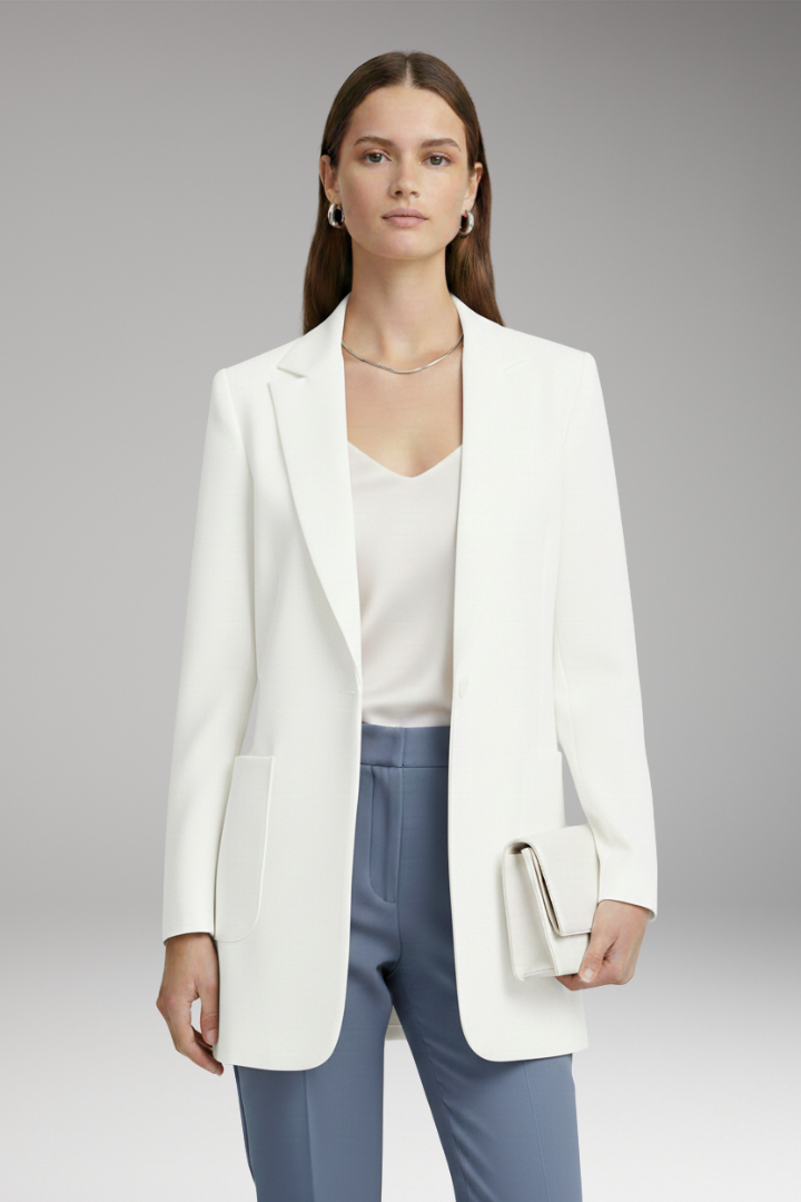 Women's Long Blazer with Notched Collar and Patch Pockets