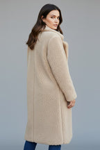 Women's Long Coat with Lapel Collar and Textured Finish
