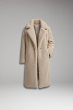 Women's Long Coat with Lapel Collar and Textured Finish