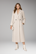Women's Long Coat with Notched Collar and Button Closure
