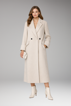 Women's Long Coat with Notched Collar and Button Closure