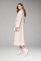 Women's Long Coat with Notched Collar and Button Closure