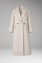 Women's Long Coat with Notched Collar and Button Closure