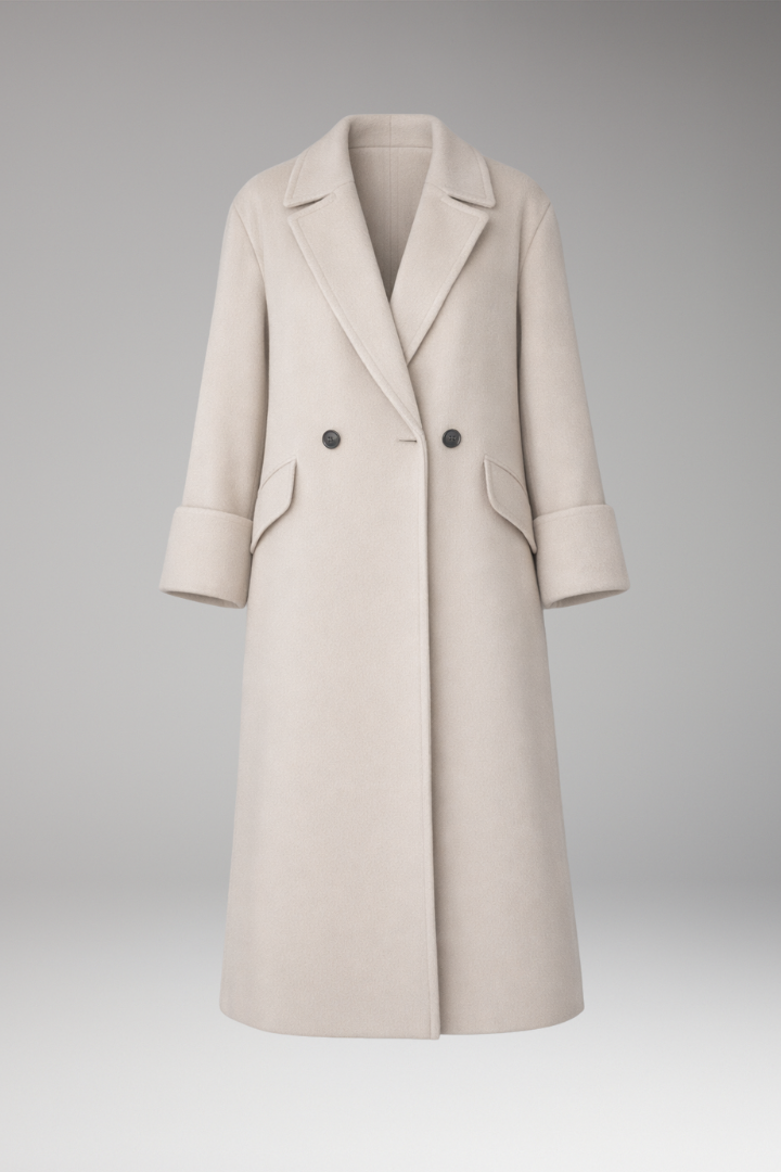 Women's Long Coat with Notched Collar and Button Closure