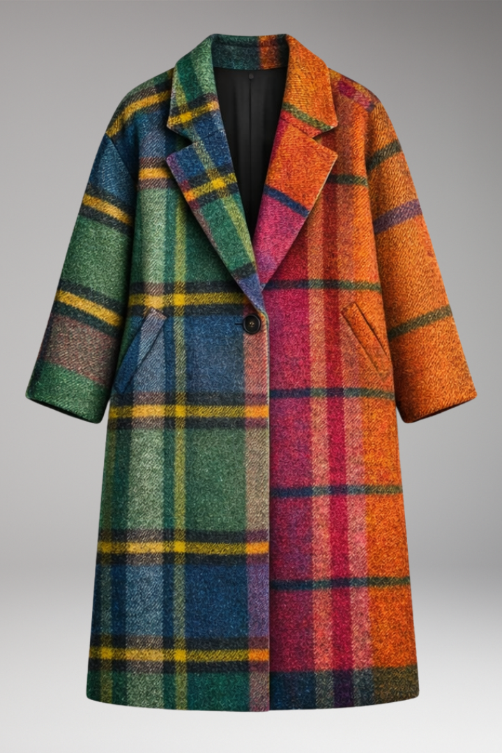 Women's Long Coat with Notched Collar and Side Pockets