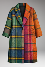 Women's Long Coat with Notched Collar and Side Pockets