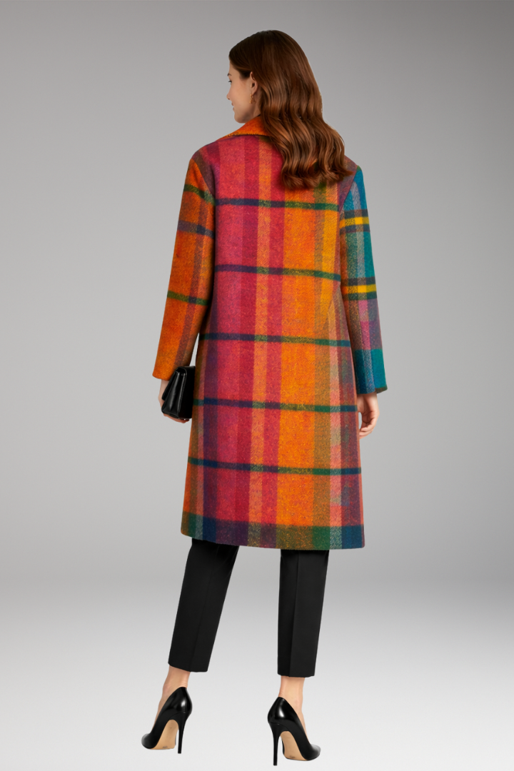 Women's Long Coat with Notched Collar and Side Pockets