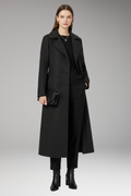 Women's Long Coat with Turned-Down Collar and Welt Pockets