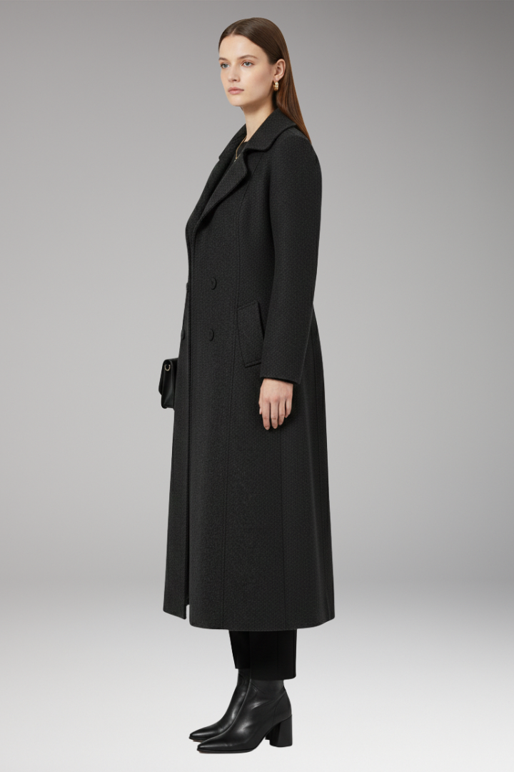 Women's Long Coat with Turned-Down Collar and Welt Pockets
