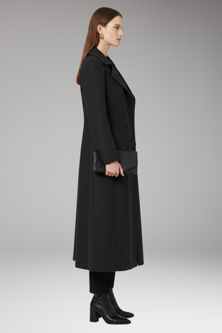 Women's Long Coat with Turned-Down Collar and Welt Pockets
