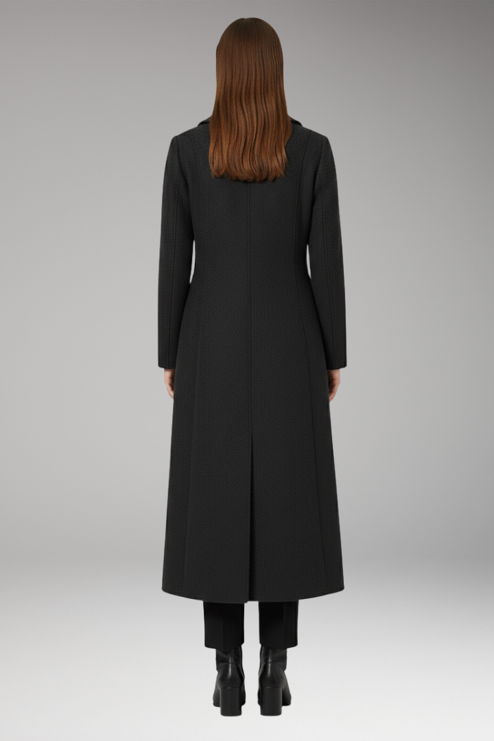 Women's Long Coat with Turned-Down Collar and Welt Pockets
