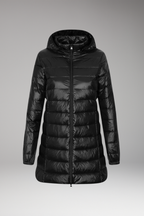 Women's Long Jacket with Hood and Quilted Surface
