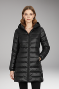 Women's Long Jacket with Hood and Quilted Surface