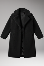 Women's Long Jacket with Lapels and Textured Surface