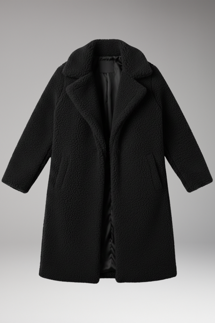Women's Long Jacket with Lapels and Textured Surface