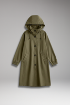 Women's Long Raincoat with Adjustable Hood and Side Pockets
