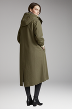 Women's Long Raincoat with Adjustable Hood and Side Pockets