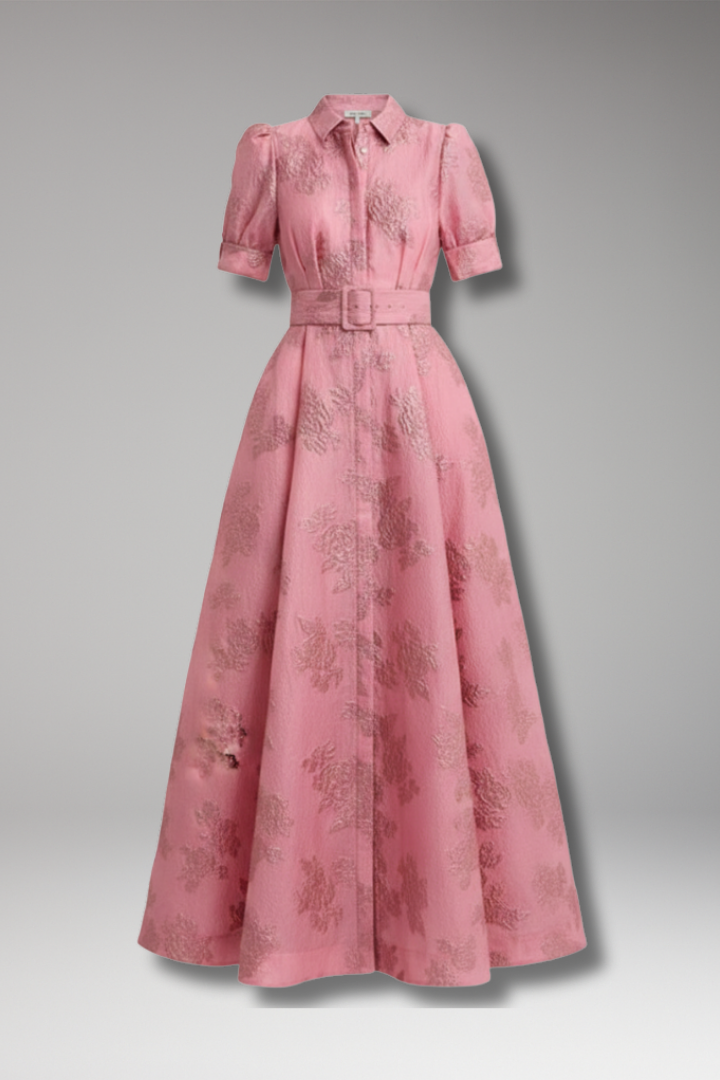 Robe longue pour femme avec col et ceinture