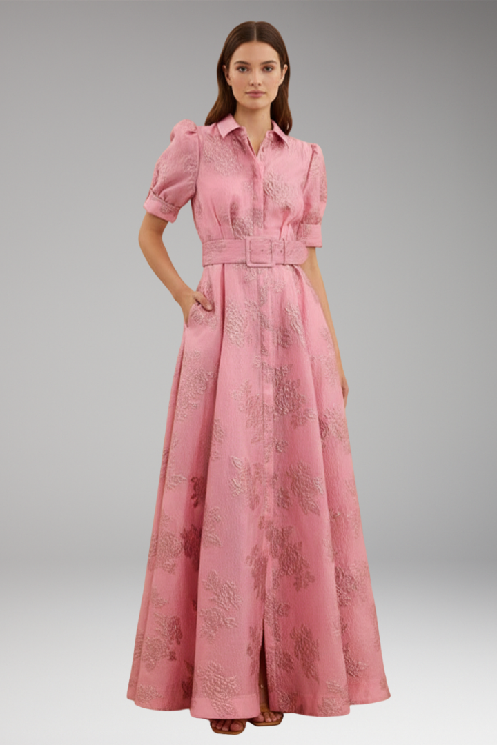 Robe longue pour femme avec col et ceinture