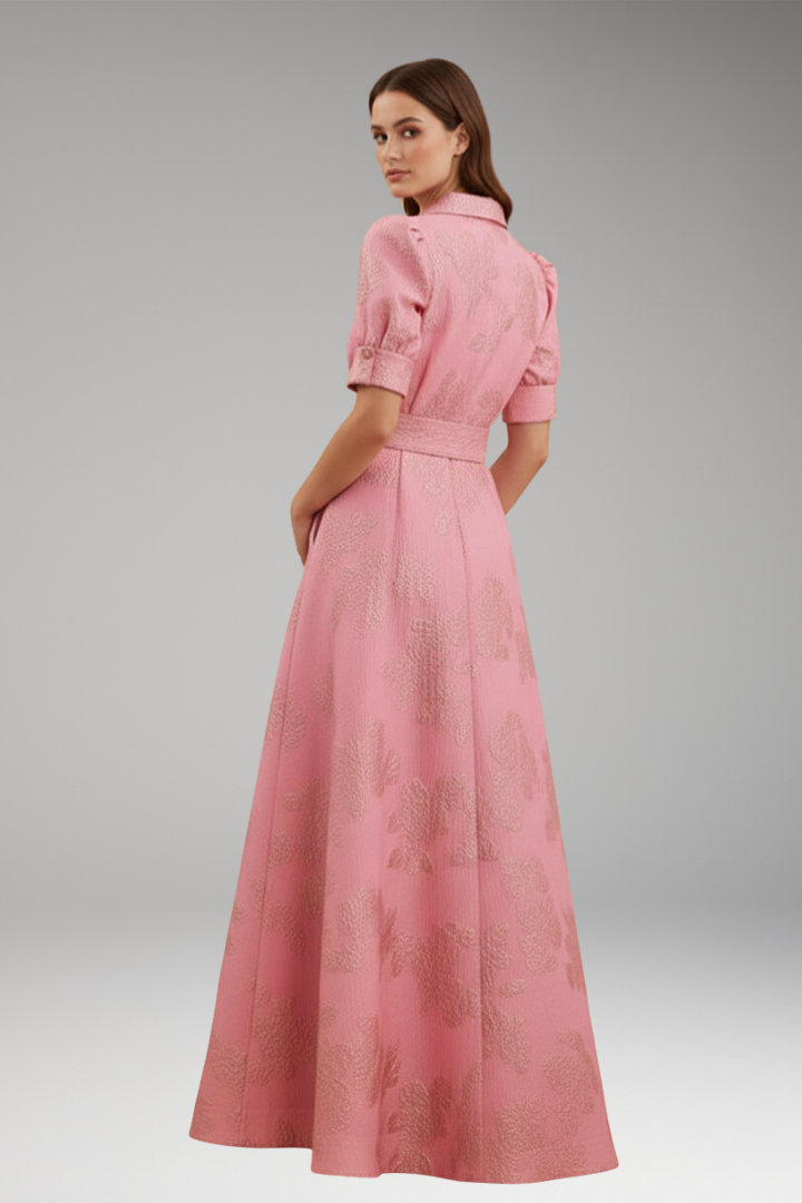 Robe longue pour femme avec col et ceinture