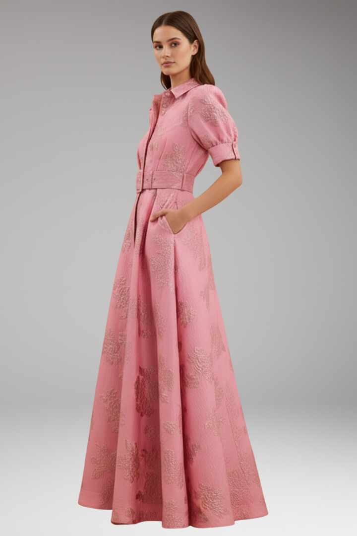 Robe longue pour femme avec col et ceinture